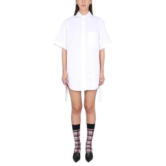 THOM BROWNE Women's Short Sleeve Button-Front Shirtdress Women WHITE Dresses